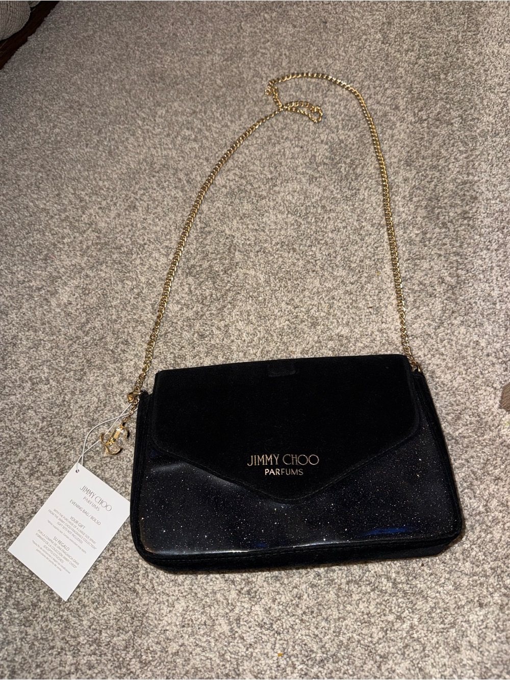 Jimmy Choo Black Velvet Crossbody with Gold Chain Strap